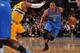 DENVER, CO - December 17: Russell Westbrook #0 of the Oklahoma City Thunder drives to the basket against the Denver Nuggets on December 17, 2013 at the Pepsi Center in Denver, Colorado. NOTE TO USER: User expressly acknowledges and agrees that, by downloa