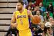 Dec 27, 2013; Salt Lake City, UT, USA; Los Angeles Lakers point guard Jordan Farmar (1) brings the ball up the court against the Utah Jazz during the first quarter at EnergySolutions Arena. Mandatory Credit: Chris Nicoll-USA TODAY Sports