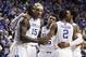 Dec 10, 2013; Lexington, KY, USA; Kentucky Wildcats forward Julius Randle (30), guard Aaron Harrison (2), guard Andrew Harrison (5) guard James Young (1) and forward Willie Cauley-Stein (15) huddle during the game against the Boise State Broncos in the se