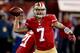 SAN FRANCISCO, CA - DECEMBER 23: Quarterback Colin Kaepernick #7 of the San Francisco 49ers passes against the Atlanta Falcons during a game at Candlestick Park on December 23, 2013 in San Francisco, California. (Photo by Stephen Dunn/Getty Images)