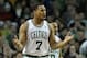 Dec 28, 2013; Boston, MA, USA; Boston Celtics power forward Jared Sullinger (7) reacts during the second half against the Cleveland Cavaliers at TD Garden. Mandatory Credit: Bob DeChiara-USA TODAY Sports
