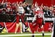 Dec 8, 2013; Phoenix, AZ, USA; Arizona Cardinals linebacker Karlos Dansby (56) celebrates his interception return for a touchdown against the St. Louis Rams at University of Phoenix Stadium. Mandatory Credit: Mark J. Rebilas-USA TODAY Sports