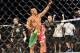 May 18, 2013; Jaragua do Sul, BRAZIL; Vitor Belfort (red shorts) celebrates after defeating Luke Rockhold (not pictured) during UFC on FX 8 at ARena Jaragua. Mandatory Credit: Jason da Silva-USA TODAY Sports