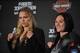 April 13, 2013; Las Vegas, NV, USA; Ronda Rousey (left) poses for photographs with Cat Zingano following the TUF 17 Finale at the Mandalay Bay Events Center. Mandatory Credit: Gary A. Vasquez-USA TODAY Sports