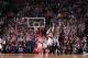 PORTLAND, OR - DECEMBER 28: Chris Bosh #1 of the Miami Heat hits the game winning three pointer against the Portland Trail Blazers on December 28, 2013 at the Moda Center Arena in Portland, Oregon. NOTE TO USER: User expressly acknowledges and agrees that