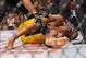 Dec 28, 2013; Las Vegas, NV, USA; Anderson Silva reacts after breaking his leg on a kick to Chris Weidman (not pictured) during their UFC middleweight championship bout at the MGM Grand Garden Arena. Mandatory Credit: Jayne Kamin-Oncea-USA TODAY Sports