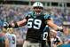 Dec 22, 2013; Charlotte, NC, USA; Carolina Panthers middle linebacker Luke Kuechly (59) reacts in the fourth quarter. The Panthers defeated the Saint 17-13 at Bank of America Stadium. Mandatory Credit: Bob Donnan-USA TODAY Sports