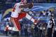 SAN DIEGO, CA - DECEMBER 29: Knile Davis #34 of the Kansas City Chiefs celebrates after scoring a touchdown against the San Diego Chargers during their game on December 29, 2013 at Qualcomm Stadium in San Diego, California. (Photo by Donald Miralle/Getty