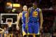 CLEVELAND, OH - DECEMBER 29: Stephen Curry #30 and Draymond Green #23 of the Golden State Warriors celebrate after a late basket in overtime against the Cleveland Cavaliers at Quicken Loans Arena on December 29, 2013 in Cleveland, Ohio. NOTE TO USER: User