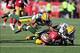 Sep 8, 2013; San Francisco, CA, USA; Green Bay Packers cornerback Tramon Williams (38) and defensive tackle Johnny Jolly (97) tackle San Francisco 49ers wide receiver Anquan Boldin (81) during the fourth quarter at Candlestick Park. The San Francisco 49er
