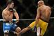 Notice that Silva connects right on the top of the shin and bottom of the knee cap.