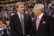 Feb 5, 2012; Indianapolis, IN, USA; NFL commissioner Roger Goodell (left) and New England Patriots owner Robert Kraft (right) on the field prior to facing the New York Giants in Super Bowl XLVI at Lucas Oil Stadium. Mandatory Credit: Matthew Emmons-USA T