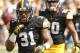 IOWA CITY, IOWA- SEPTEMBER 7: Linebacker Anthony Hitchens #31 of the Iowa Hawkeyes during a break in the action in the second quarter against the Missouri State Bears on September 7, 2013 at Kinnick Stadium in Iowa City, Iowa. Iowa won 28-14. (Photo by M
