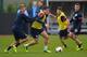ST ALBANS, ENGLAND - NOVEMBER 18: Keiran Gibbs battles with Ross Barkley during a England Training session at London Colney on November 18, 2013 in St Albans, England. (Photo by Christopher Lee/Getty Images)
