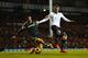 LONDON, ENGLAND - DECEMBER 29: Roberto Soldado of Tottenham Hotspur is tackled by Geoff Cameron of Stoke City during the Barclays Premier League match between Tottenham Hotspur and Stoke City at White Hart Lane on December 29, 2013 in London, England. (