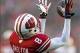 Nov 16, 2013; Madison, WI, USA; Wisconsin Badgers cornerback Sojourn Shelton (8) intercepts a pass during the first quarter against the Indiana Hoosiers at Camp Randall Stadium. Mandatory Credit: Jeff Hanisch-USA TODAY Sports