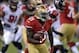 Dec 23, 2013; San Francisco, CA, USA; San Francisco 49ers running back Frank Gore (21) carries the ball against the Atlanta Falcons in the final regular season game at Candlestick Park. Mandatory Credit: Kirby Lee-USA TODAY Sports
