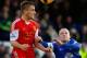 LIVERPOOL, ENGLAND - DECEMBER 29: Steven Naismith of Everton competes with Luke Shaw of Southampton during the Barclays Premier League match between Everton and Southampton at Goodison Park on December 29, 2013 in Liverpool, England. (Photo by Paul Thom