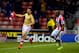 STOKE ON TRENT, ENGLAND - DECEMBER 07: Oussama Assaidi of Stoke celebrates with teammate Wilson Palacios after scoring his team's third and matchwinning goal during the Barclays Premier League match between Stoke City and Chelsea at Britannia Stadium on
