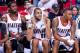 PORTLAND, OR - JANUARY 23: Portland Trail Blazers players, from left, Wesley Matthews #2, Nicolas Batum #88 and Damian Lillard #0 look on from the bench during a game against the Indiana Pacers on January 23, 2013 at the Rose Garden Arena in Portland, Ore