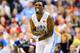 Mar 16, 2013; Greensboro, NC, USA; North Carolina Tar Heels guard P.J. Hairston (15) reacts in the second half. The Tar Heels defeated the Terrapins 79-76 during the semifinals of the ACC tournament at Greensboro Coliseum. Mandatory Credit: Bob Donnan-USA