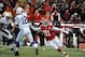 Dec 22, 2013; Kansas City, MO, USA; Kansas City Chiefs outside linebacker Tamba Hali (91) pressures Indianapolis Colts quarterback Andrew Luck (12) in the first half at Arrowhead Stadium. Mandatory Credit: John Rieger-USA TODAY Sports
