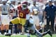 LOS ANGELES, CA - SEPTEMBER 21: Marqise Lee #9 of the USC Trojans is tackeld after his catch by Tay Glover-Wright #4 of the Utah State Aggies during a 17-14 Trojan win at the Los Angeles Memorial Coliseum on September 21, 2013 in Los Angeles, California.