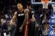 Nov 20, 2013; Orlando, FL, USA; Miami Heat small forward Michael Beasley (8) talks with small forward LeBron James (6) during the second quarter at Amway Center. Mandatory Credit: Kim Klement-USA TODAY Sports