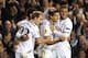 LONDON, ENGLAND - NOVEMBER 07: Erik Lamela of Spurs celebrates scoring their first goal with Kyle Walker and Christian Eriksen of Spurs during the UEFA Europa League Group K match between Tottenham Hotspur FC and FC Sheriff at White Hart Lane on Novembe