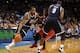 Dec 31, 2013; Oklahoma City, OK, USA; Oklahoma City Thunder small forward Kevin Durant (35) handles the ball as Portland Trail Blazers shooting guard Wesley Matthews (2) runs into a pick set by Thunder power forward Serge Ibaka (9) during the third quarte