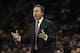 Dec 27, 2013; Charlotte, NC, USA; Oklahoma City Thunder head coach Scott Brooks reacts to a call during the first half against the Charlotte Bobcats at Time Warner Cable Arena. Mandatory Credit: Jeremy Brevard-USA TODAY Sports