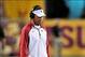 Sep 28, 2013; Tempe, AZ, USA; USC Trojans head coach Lane Kiffin reacts during the second half against the Arizona State Sun Devils at Sun Devil Stadium. Mandatory Credit: Matt Kartozian-USA TODAY Sports
