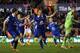 STOKE ON TRENT, ENGLAND - JANUARY 01: Leighton Baines of Everton celebrates scoring the equaliser from the penalty spot during the Barclays Premier League match between Stoke City and Everton at Britannia Stadium on January 01, 2014 in Stoke on Trent, Eng