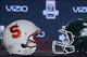 Dec 30, 2013; Los Angeles, CA, USA; General view of the football helmets of the Stanford Cardinal (left) and Michigan State Spartans at press conference for the 100th Rose Bowl at LA Hotel Downtown. Mandatory Credit: Kirby Lee-USA TODAY Sports