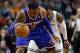 Jan 24, 2013; Boston, Massachusetts, USA; New York Knicks forward Carmelo Anthony (7) is guarded by Boston Celtics point guard Rajon Rondo (9) during the fourth quarter at TD Banknorth Garden. The New York Knicks won 89-86. Mandatory Credit: Greg M. Coo