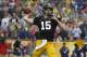 Jan 1, 2014; Tampa, Fl, USA; Iowa Hawkeyes quarterback Jake Rudock (15) throws the ball against the LSU Tigers during the first quarter at Raymond James Stadium. Mandatory Credit: Kim Klement-USA TODAY Sports
