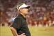 Sep 7, 2013; Norman, OK, USA; Oklahoma Sooners defensive coordinator Mike Stoops on the sidelines during the fourth quarter against the West Virginia Mountaineers at Gaylord Family - Oklahoma Memorial Stadium. The Oklahoma Sooners beat the West Virginia M