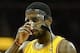Nov 20, 2013; Cleveland, OH, USA; Cleveland Cavaliers point guard Kyrie Irving (2) adjusts his protective face mask during the game against the Washington Wizards at Quicken Loans Arena. Mandatory Credit: Eric P. Mull-USA TODAY Sports
