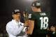 PASADENA, CA - JANUARY 01: Michigan State Spartans head coach Mark Dantonio and quarterback Connor Cook #18 celebrate with the Rose Bowl Game trophy after defeating the Stanford Cardinal 24-20 in the 100th Rose Bowl Game presented by Vizio at the Rose Bo