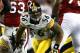 TAMPA, FL - FEBRUARY 01: LaMarr Woodley #56 of the Pittsburgh Steelers reacts after he sacked quarterback Kurt Warner #13 of the Arizona Cardinals during Super Bowl XLIII on February 1, 2009 at Raymond James Stadium in Tampa, Florida. (Photo by Chris Mc