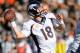 OAKLAND, CA - DECEMBER 29: Peyton Manning #18 of the Denver Broncos drops back to pass against the Oakland Raiders during the second quarter at O.co Coliseum on December 29, 2013 in Oakland, California. (Photo by Thearon W. Henderson/Getty Images)