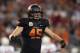 GLENDALE, AZ - JANUARY 02: Caleb Lavey #45 of the Oklahoma State Cowboys reacts against the Stanford Cardinal during the Tostitos Fiesta Bowl on January 2, 2012 at University of Phoenix Stadium in Glendale, Arizona. (Photo by Donald Miralle/Getty Images