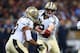 ST. LOUIS, MO - DECEMBER 15: Drew Brees #9 of the New Orleans Saints hands the ball off against the St. Louis Rams at the Edward Jones Dome on December 15, 2013 in St. Louis, Missouri. The Rams beat the Saints 27-16. (Photo by Dilip Vishwanat/Getty Imag
