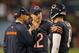 Trestman, who has a good track record with quarterbacks, shown with Cutler and McCown.