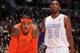 LOS ANGELES, CA - DECEMBER 25: Carmelo Anthony #7 of the New York Knicks and Kobe Bryant #24 of the Los Angeles Lakers look on during their game at Staples Center on December 25, 2012 in Los Angeles, California. NOTE TO USER: User expressly acknowledges a