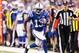 Dec 29, 2013; Indianapolis, IN, USA; Indianapolis Colts wide receiver T.Y. Hilton (13) runs with the ball after making a catch against the Jacksonville Jaguars at Lucas Oil Stadium. Indianapolis defeats Jacksonville 30-10. Mandatory Credit: Brian Spurlock