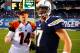 December 2, 2012; San Diego, CA, USA; Cincinnati Bengals quarterback Andy Dalton (14) talks with San Diego Chargers quarterback Philip Rivers (17) after a 20-13 win by the Bengals at Qualcomm Stadium. Mandatory Credit: Christopher Hanewinckel-USA TODAY Sp
