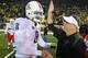 EUGENE, OR - NOVEMBER 26: Quarterback Nick Foles #8 of the Arizona Wildcats is greeted by head coach Chip Kelly of the Oregon Ducks after the game at Autzen Stadium on November 26, 2010 in Eugene, Oregon. The Ducks won the game 48-29. (Photo by Steve Dyke