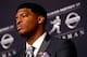 NEW YORK, NY - DECEMBER 14: Jameis Winston, quarterback of the Florida State Seminoles, speaks to the media during a press conference prior to the 2013 Heisman Trophy Presentation at the Marriott Marquis on December 14, 2013 in New York City. (Photo by