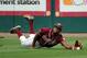 Jun 8, 2013; Tallahassee, FL, USA; Florida State Seminoles right fielder Jameis Winston (44) cannot make a catch for an out the game against the Indiana Hoosiers during the Tallahassee super regional of the 2013 NCAA baseball tournament at Dick Howser Sta